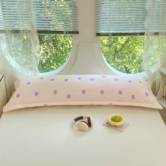 91家纺网 家纺一手货源 找家纺 梦舒羽 2025新款双层纱双人枕套情侣学生长枕芯套枕头内胆套-缤纷波点 波点-星黛紫