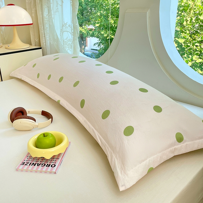 91家纺网 家纺一手货源 找家纺 梦舒羽 2025新款双层纱双人枕套情侣学生长枕芯套枕头内胆套-缤纷波点 波点-清新绿