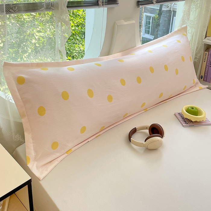 91家纺网 家纺一手货源 找家纺 梦舒羽 2025新款双层纱双人枕套情侣学生长枕芯套枕头内胆套-缤纷波点 波点-向阳黄