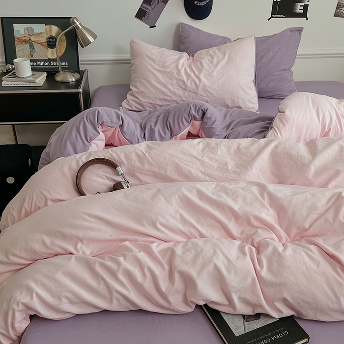 91家纺网 家纺一手货源 找家纺 梦卓家纺 2025爆款ins风超柔褶皱亲肤磨毛水洗棉四件套 粉果气泡