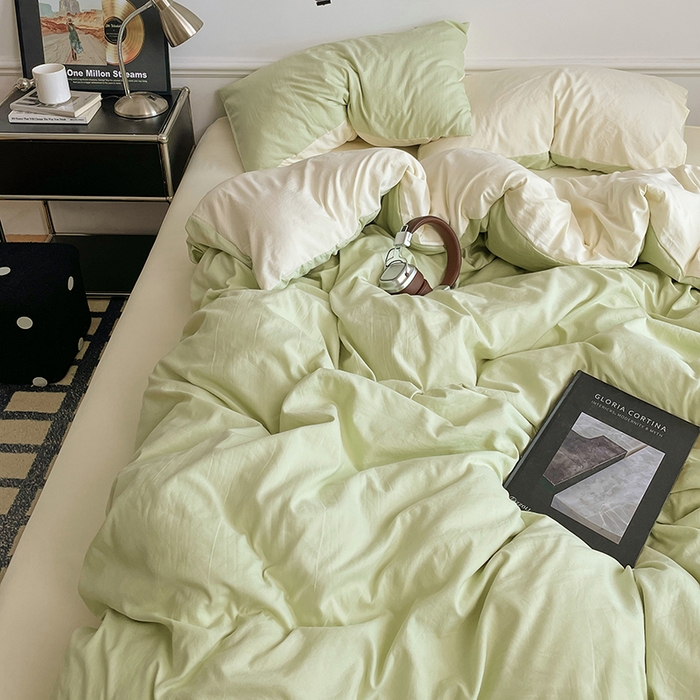 91家纺网 家纺一手货源 找家纺 梦卓家纺 2025爆款ins风超柔褶皱亲肤磨毛水洗棉四件套 奶酪薄荷