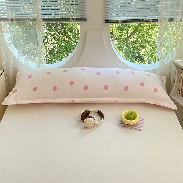 91家纺网 家纺一手货源 找家纺 梦舒羽 2025新款双层纱双人枕套情侣学生长枕芯套枕头内胆套-缤纷波点 波点-樱花粉