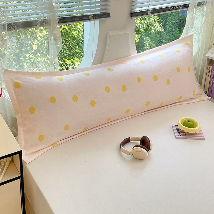 91家纺网 家纺一手货源 找家纺 梦舒羽 2025新款双层纱双人枕套情侣学生长枕芯套枕头内胆套-缤纷波点 波点-向阳黄