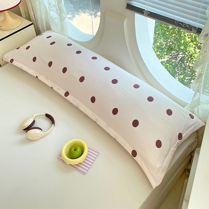 91家纺网 家纺一手货源 找家纺 梦舒羽 2025新款双层纱双人枕套情侣学生长枕芯套枕头内胆套-缤纷波点 波点-咖啡色