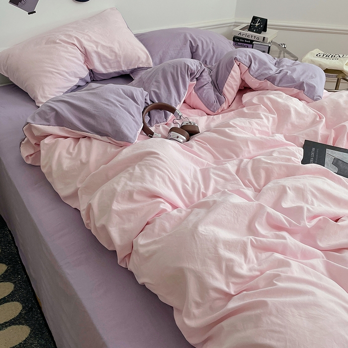 91家纺网 家纺一手货源 找家纺 梦卓家纺 2025爆款ins风超柔褶皱亲肤磨毛水洗棉四件套 粉果气泡