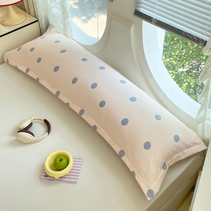 91家纺网 家纺一手货源 找家纺 梦舒羽 2025新款双层纱双人枕套情侣学生长枕芯套枕头内胆套-缤纷波点 波点-浅天蓝