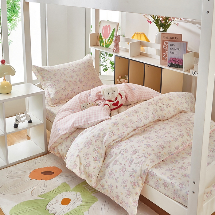 91家纺网 家纺一手货源 找家纺 安逸家纺 2024新款全棉学生三件套纯棉学生宿舍三件套 洛琳粉