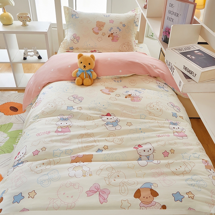 91家纺网 家纺一手货源 找家纺 安逸家纺 2024新款全棉学生三件套纯棉学生宿舍三件套 凯蒂宝贝