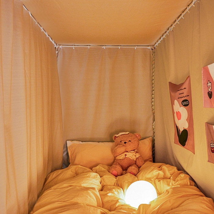 91家纺网 家纺一手货源 找家纺 夏彩 2025新款植绒布蕾丝绣花强遮光铁艺支架学生蚊帐-88625 88625-茶杏色