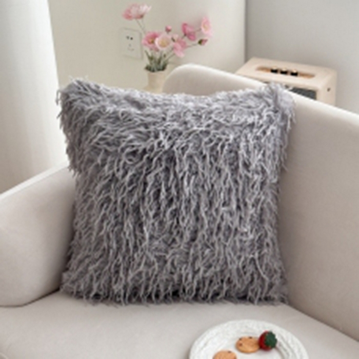 91家纺网 家纺一手货源 找家纺 新奇异 2025新款羽毛绒抱枕靠垫 长羽毛绒-深灰