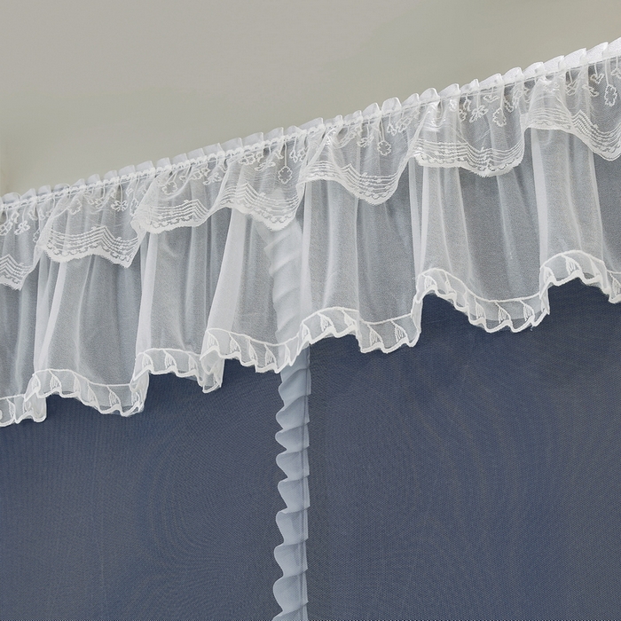 91家纺网 家纺一手货源 找家纺 夏彩 2025新款植绒布蕾丝绣花强遮光铁艺支架学生蚊帐-88625 88625-藏青色