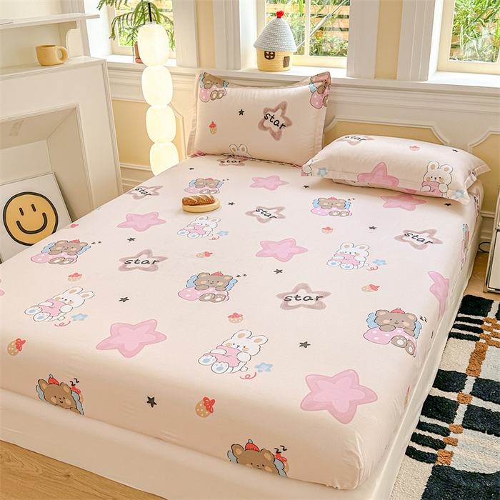 91家纺网 家纺一手货源 找家纺 帛织澜家纺 2025新款喷气12868系列纯棉印花单床笠 星星兔