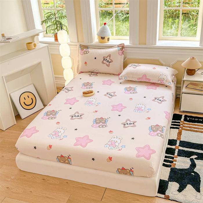 91家纺网 家纺一手货源 找家纺 帛织澜家纺 2025新款喷气12868系列纯棉印花单床笠 星星兔