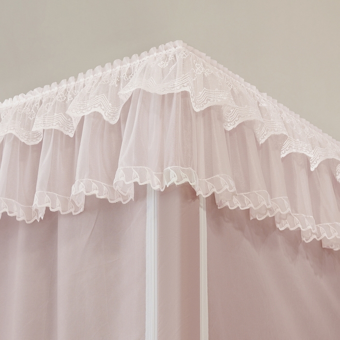 91家纺网 家纺一手货源 找家纺 夏彩 2025新款植绒布蕾丝绣花强遮光铁艺支架学生蚊帐-88625 88625-浅豆沙