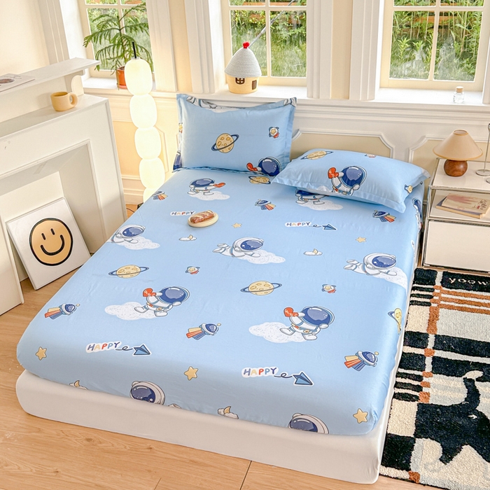 91家纺网 家纺一手货源 找家纺 帛织澜家纺 2025新款喷气12868系列纯棉印花单床笠 太空奇遇