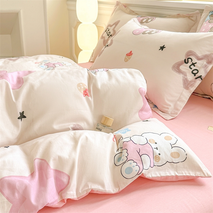 91家纺网 家纺一手货源 找家纺 帛织澜 12868全棉喷气印花四件套 星星兔