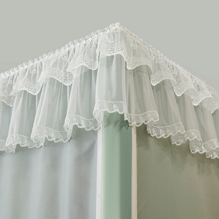 91家纺网 家纺一手货源 找家纺 夏彩 2025新款植绒布蕾丝绣花强遮光铁艺支架学生蚊帐-88625 88625-清新绿