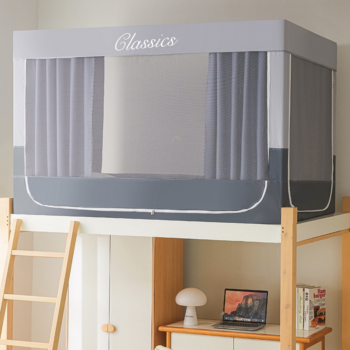 91家纺网 家纺一手货源 找家纺 星际优品 2025新款拼色款学生蚊帐 拼色款-灰蓝