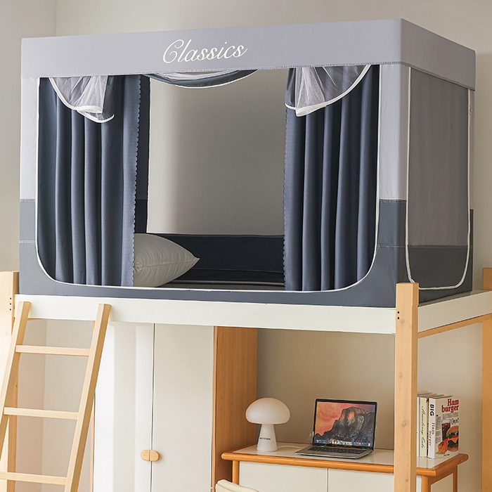 91家纺网 家纺一手货源 找家纺 星际优品 2025新款拼色款学生蚊帐 拼色款-灰蓝