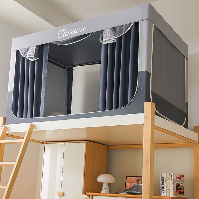 91家纺网 家纺一手货源 找家纺 星际优品 2025新款拼色款学生蚊帐 拼色款-灰蓝