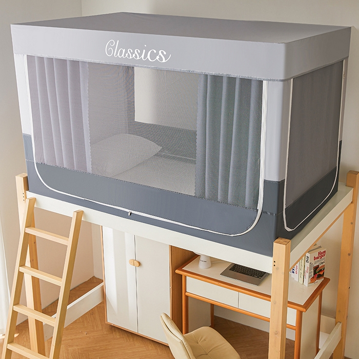 91家纺网 家纺一手货源 找家纺 星际优品 2025新款拼色款学生蚊帐 拼色款-灰蓝