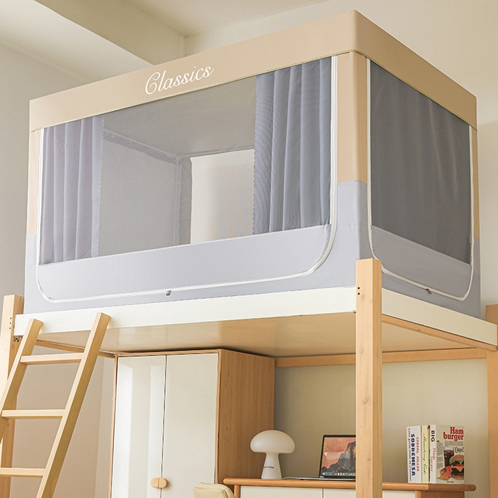 91家纺网 家纺一手货源 找家纺 星际优品 2025新款拼色款学生蚊帐 拼色款-米杏灰