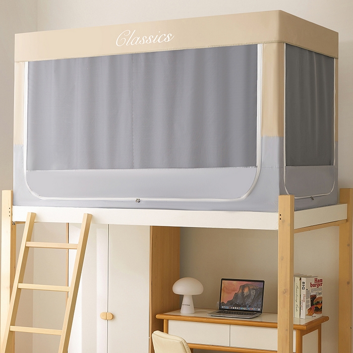 91家纺网 家纺一手货源 找家纺 星际优品 2025新款拼色款学生蚊帐 拼色款-米杏灰