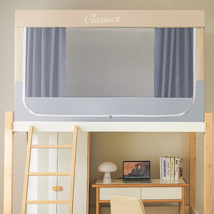 91家纺网 家纺一手货源 找家纺 星际优品 2025新款拼色款学生蚊帐 拼色款-米杏灰