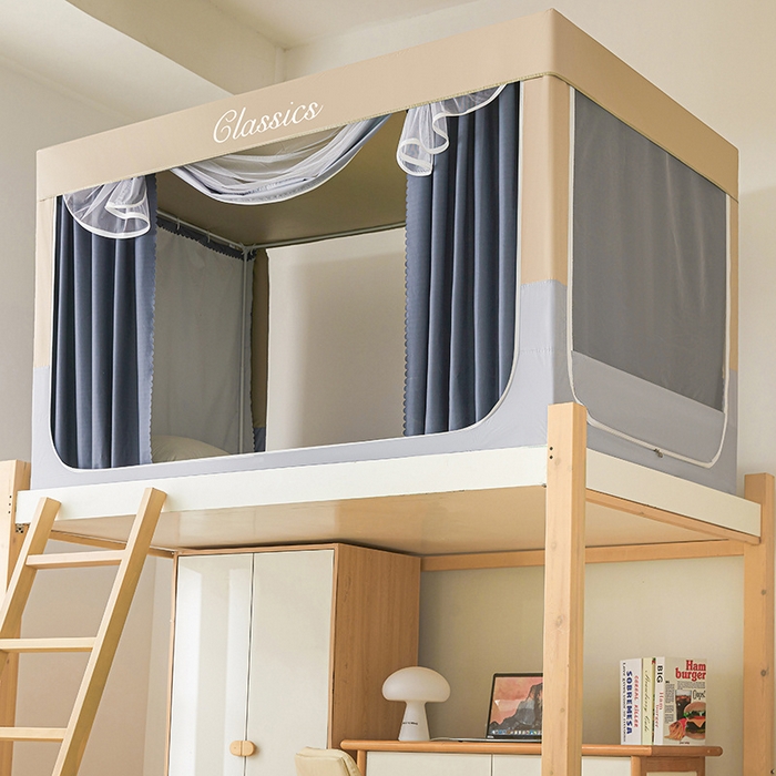 91家纺网 家纺一手货源 找家纺 星际优品 2025新款拼色款学生蚊帐 拼色款-米杏灰