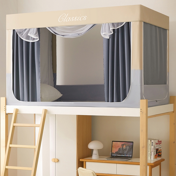 91家纺网 家纺一手货源 找家纺 星际优品 2025新款拼色款学生蚊帐 拼色款-米杏灰