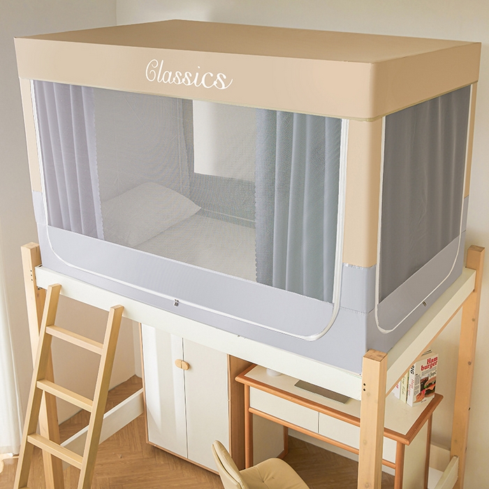 91家纺网 家纺一手货源 找家纺 星际优品 2025新款拼色款学生蚊帐 拼色款-米杏灰