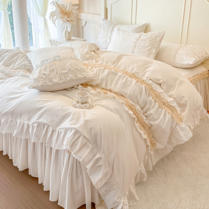 91家纺网 家纺一手货源 找家纺 （总）瑞宝 2025新款法式全棉纯棉花边床裙款四件套-维密