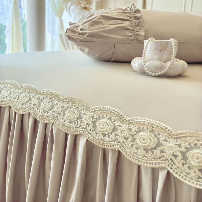 91家纺网 家纺一手货源 找家纺 瑞宝 2025新款法式全棉纯棉花边床裙款四件套-维密 维密 米咖