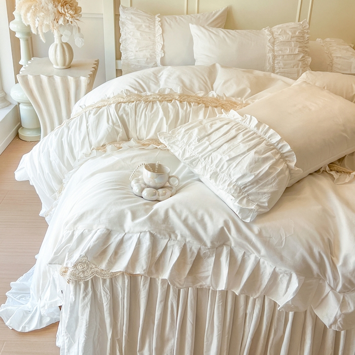 91家纺网 家纺一手货源 找家纺 （总）瑞宝 2025新款法式全棉纯棉花边床裙款四件套-维密