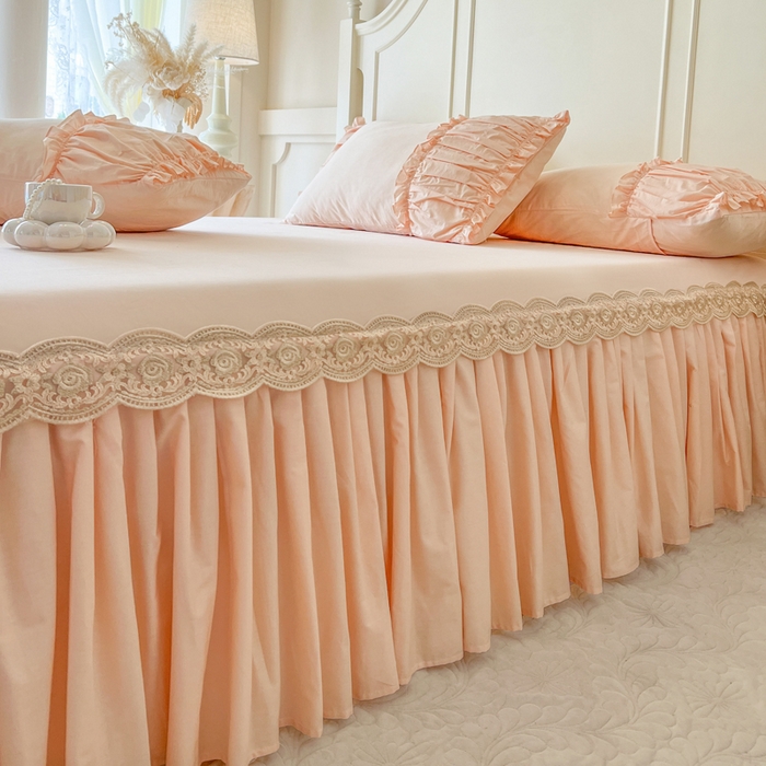 91家纺网 家纺一手货源 找家纺 瑞宝 2025新款法式全棉纯棉花边床裙款四件套-维密 维密 蜜粉