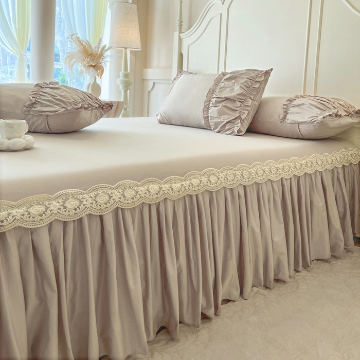 91家纺网 家纺一手货源 找家纺 瑞宝 2025新款法式全棉纯棉花边床裙款四件套-维密 维密 米咖