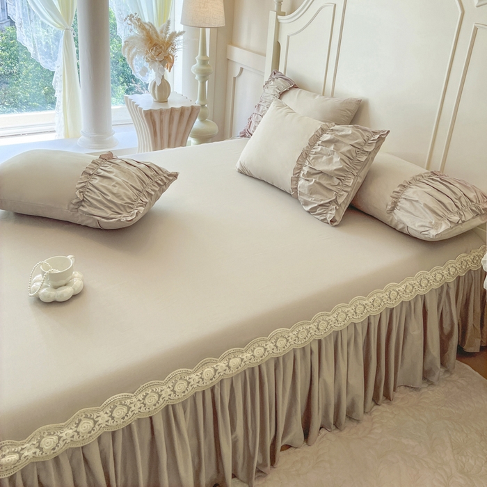 91家纺网 家纺一手货源 找家纺 瑞宝 2025新款法式全棉纯棉花边床裙款四件套-维密 维密 米咖