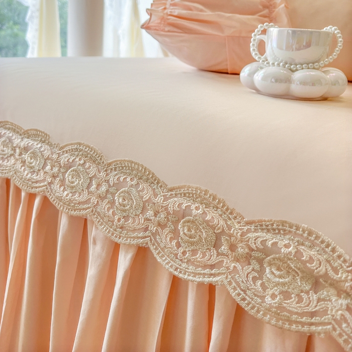 91家纺网 家纺一手货源 找家纺 瑞宝 2025新款法式全棉纯棉花边床裙款四件套-维密 维密 蜜粉