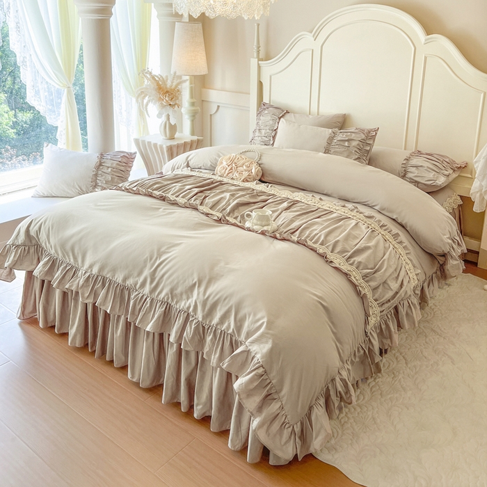 91家纺网 家纺一手货源 找家纺 瑞宝 2025新款法式全棉纯棉花边床裙款四件套-维密 维密 米咖