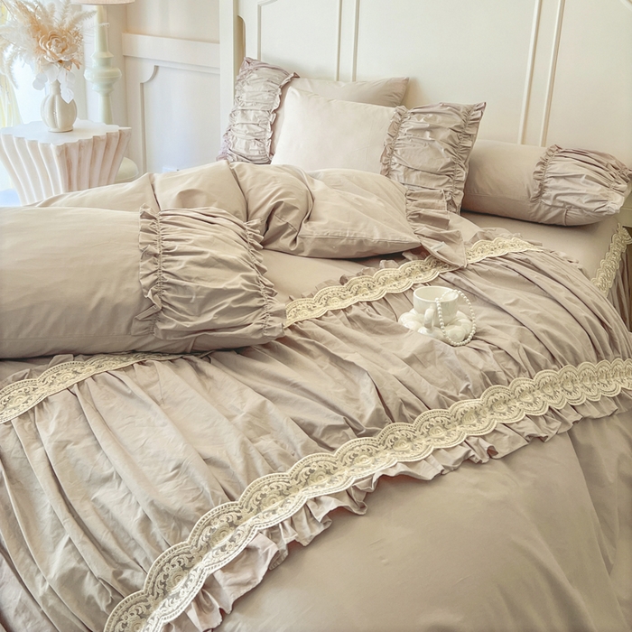 91家纺网 家纺一手货源 找家纺 瑞宝 2025新款法式全棉纯棉花边床裙款四件套-维密 维密 米咖