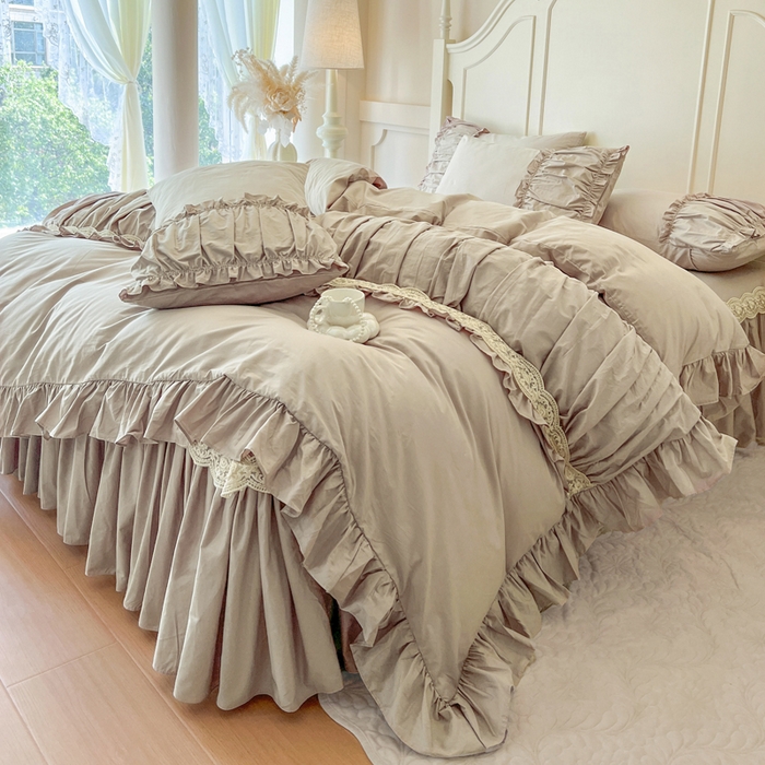 91家纺网 家纺一手货源 找家纺 瑞宝 2025新款法式全棉纯棉花边床裙款四件套-维密 维密 米咖