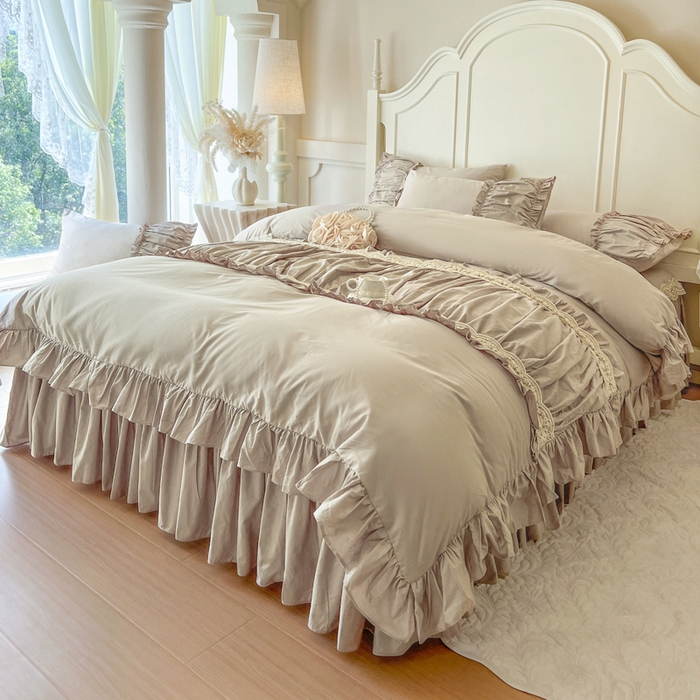 91家纺网 家纺一手货源 找家纺 （总）瑞宝 2025新款法式全棉花边维密系列床裙款三件套