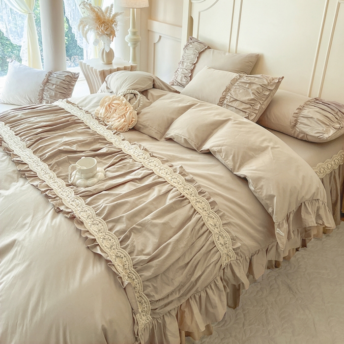 91家纺网 家纺一手货源 找家纺 （总）瑞宝 2025新款法式全棉花边维密系列床裙款三件套