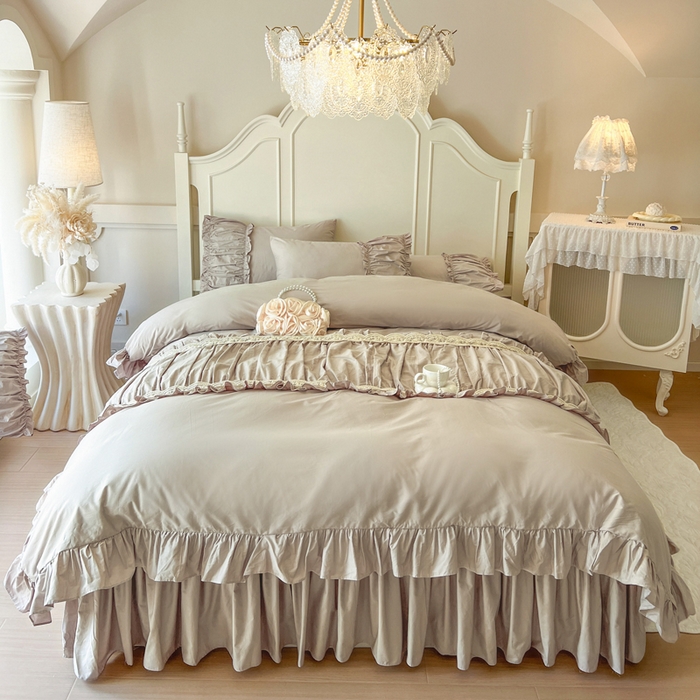 91家纺网 家纺一手货源 找家纺 （总）瑞宝 2025新款法式全棉花边维密系列床裙款三件套