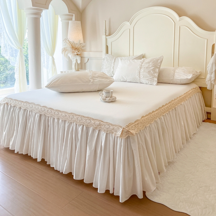 瑞宝 2025新款法式全棉花边维密系列床裙款三件套 维密-奶油白