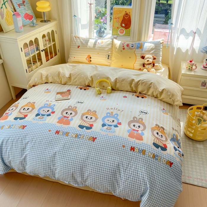 91家纺网 家纺一手货源 找家纺 觅糖家纺 2025春夏新款40支全棉纯棉斜纹13370针织四件套 潮流玩伴