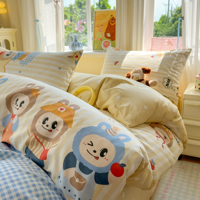 91家纺网 家纺一手货源 找家纺 觅糖家纺 2025春夏新款40支全棉纯棉斜纹13370针织四件套 潮流玩伴