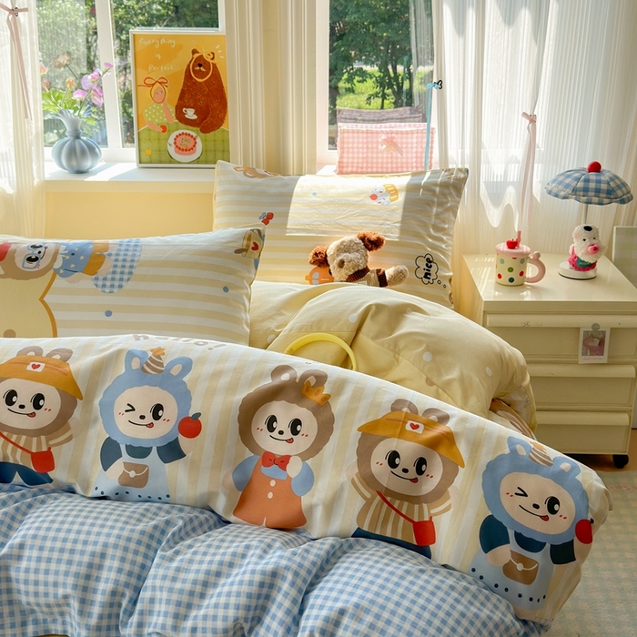 91家纺网 家纺一手货源 找家纺 觅糖家纺 2025春夏新款40支全棉纯棉斜纹13370针织四件套 潮流玩伴