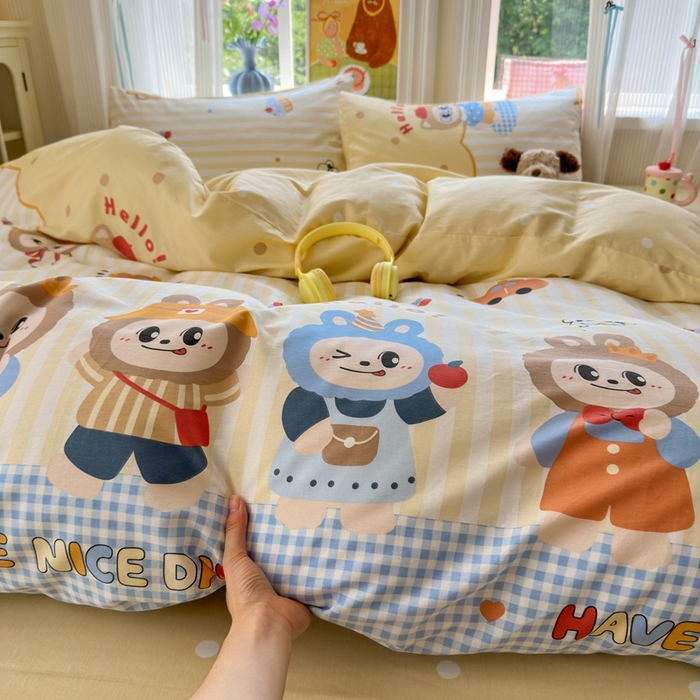 91家纺网 家纺一手货源 找家纺 觅糖家纺 2025春夏新款40支全棉纯棉斜纹13370针织四件套 潮流玩伴