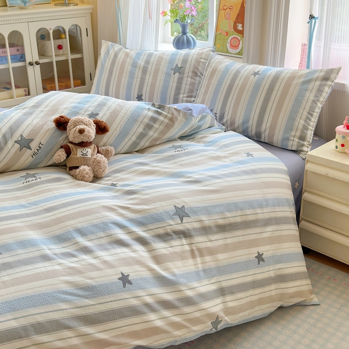 觅糖家纺 2025春夏新款40支全棉纯棉斜纹13370针织四件套 星光大道